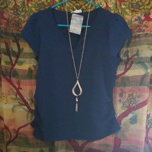 Women's dress blouse with attached necklace